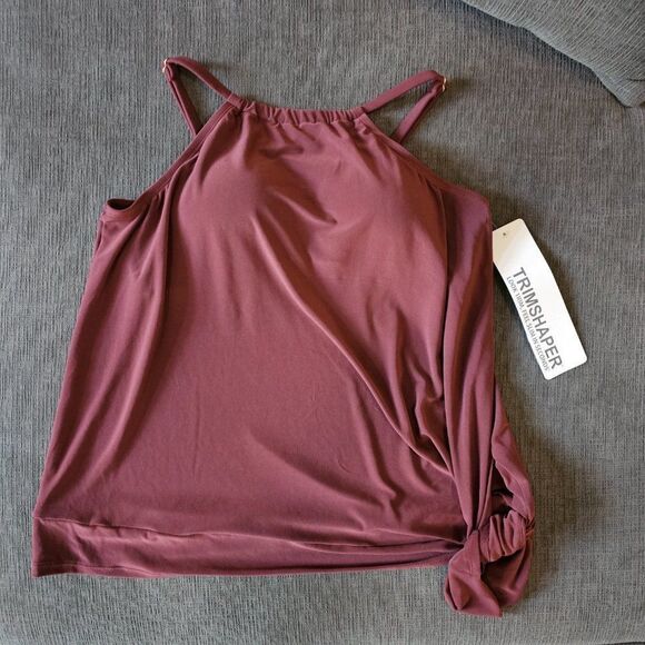 TrimShaper Women's High Neck Handkerchief-hem Tankini Side Tie Swim Top size 14 - Picture 5 of 13